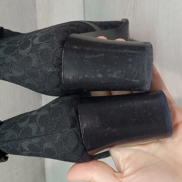 Coach Womens Black Signature Heels Ankle Boots Square Toe shoes sz 6B - Picture 5 of 12